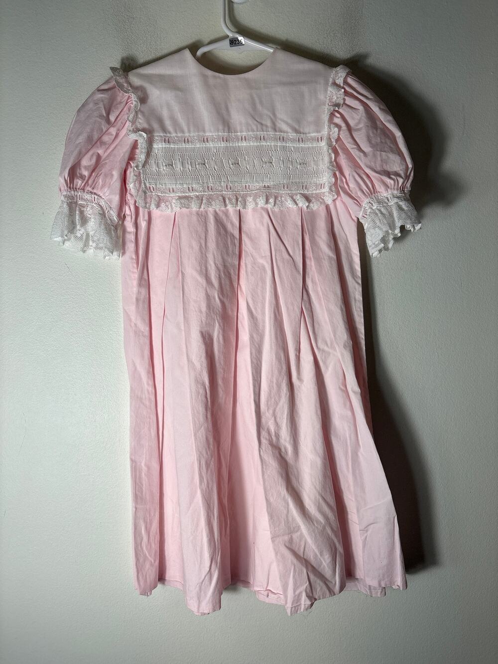 GIrls Vintage Ance K Pink Dress with White Smocked Collar and lace Sz 5